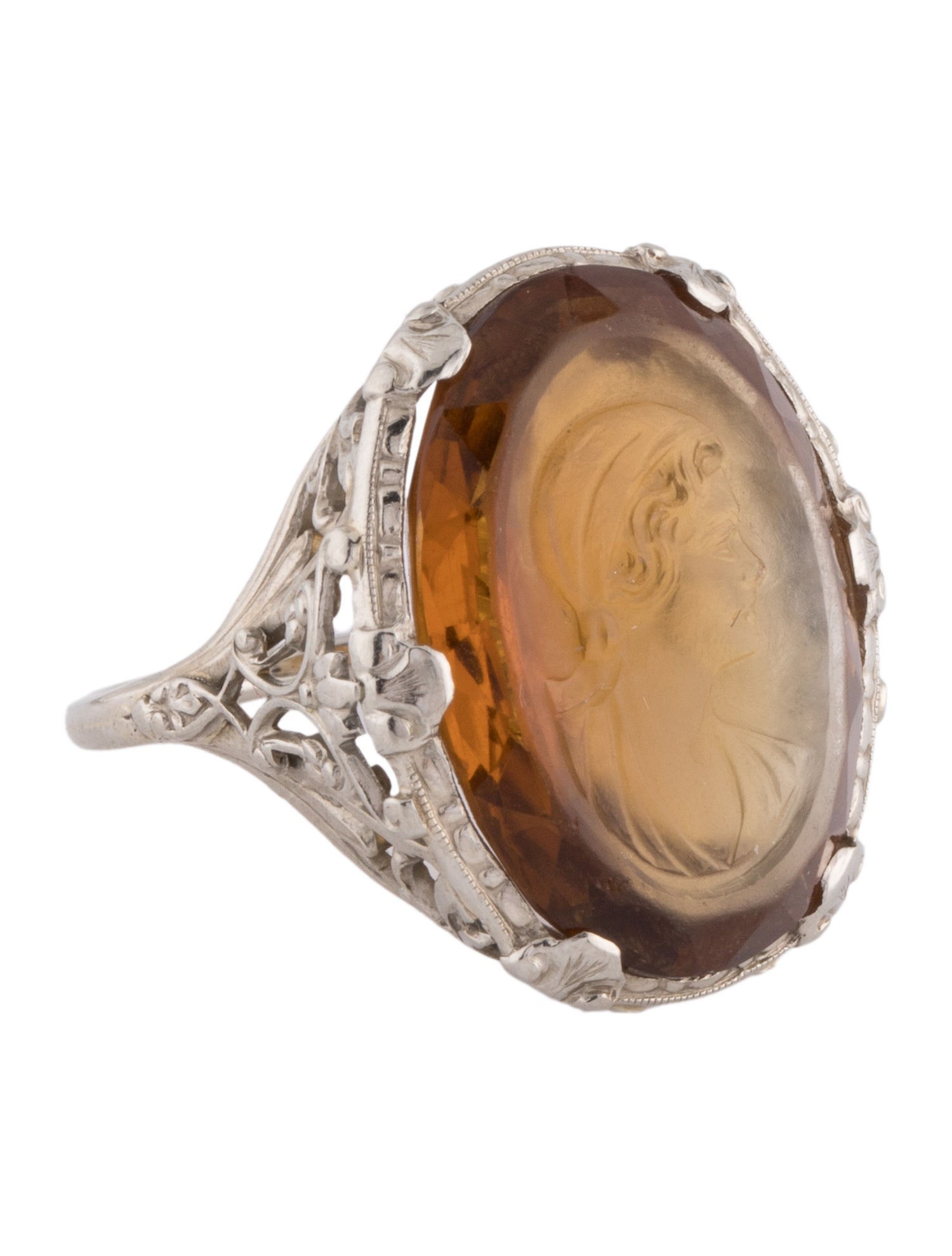 Ring 14K Citrine Cameo Cocktail Ring