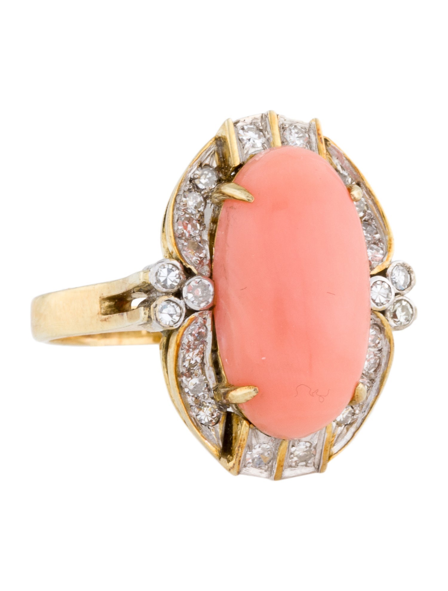 Ring 14K Coral & Diamond Cocktail Ring