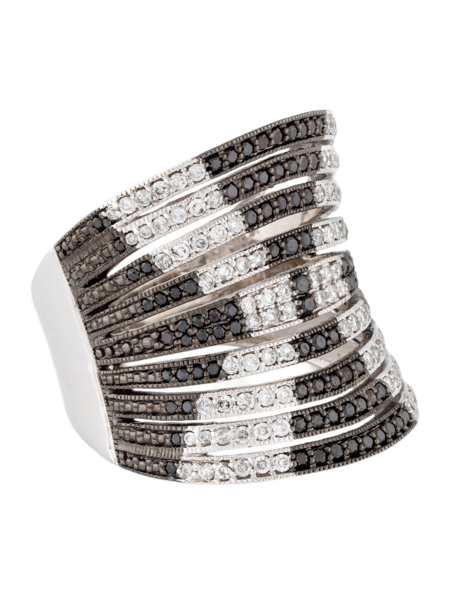 Ring 14K 1.06ctw Diamond Black & White 'X' Wide Concave Band