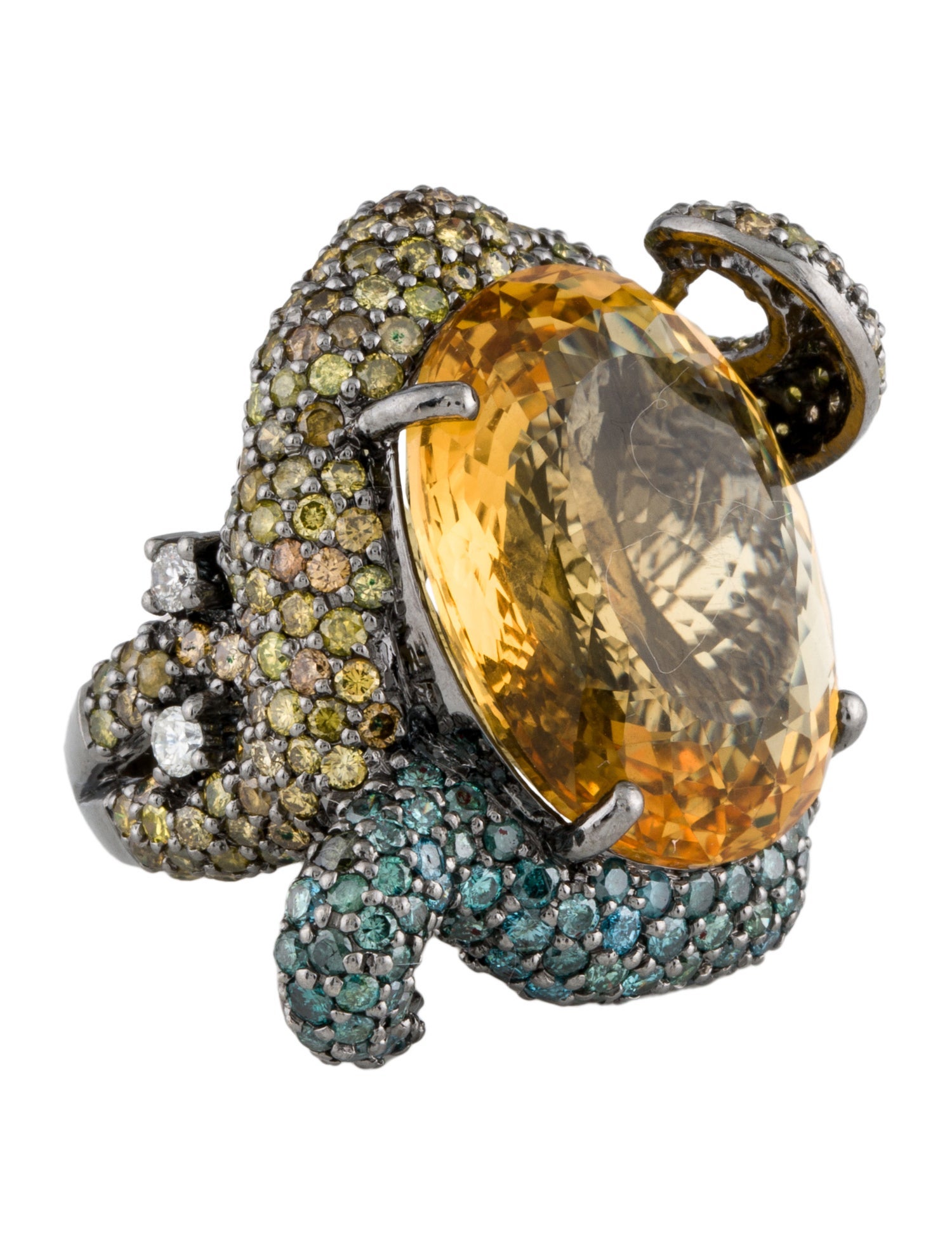 Ring 14K Citrine & Diamond Cocktail