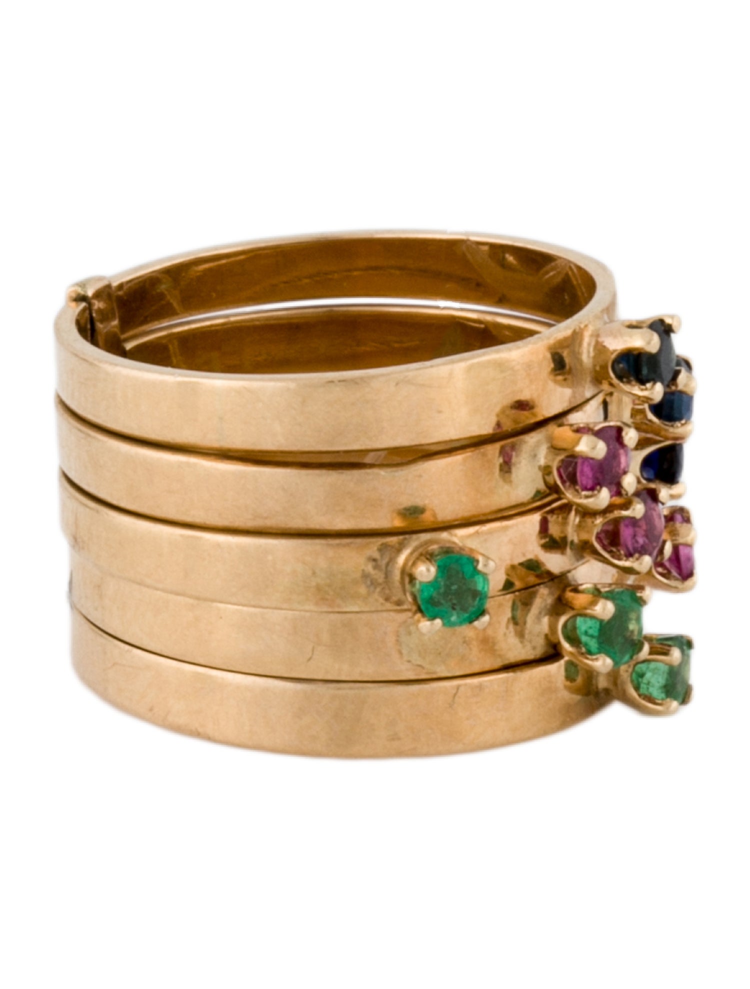 Ring 14K Ruby, Emerald & Sapphire Multiband Ring