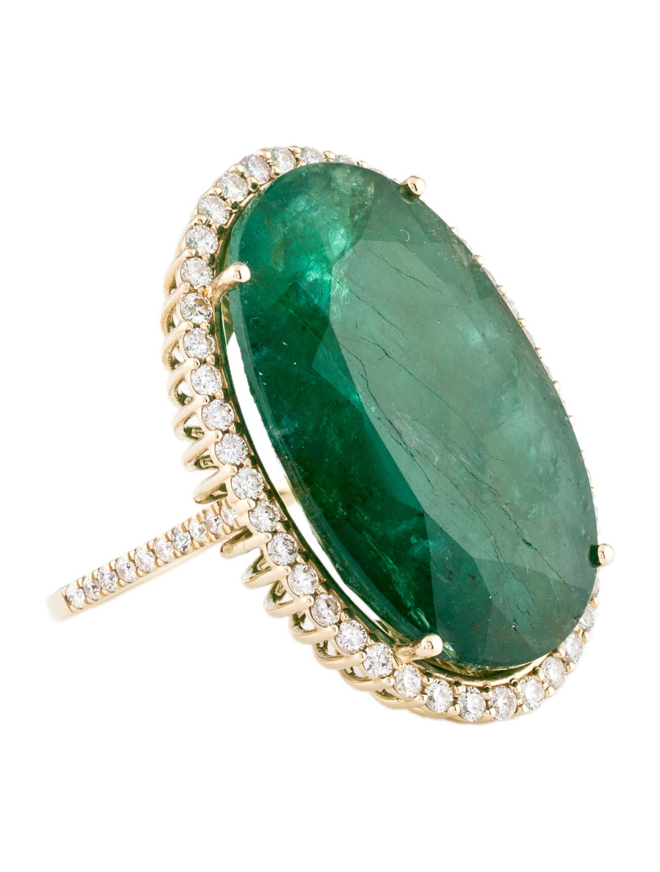 Ring 14K 32.89ct Emerald & Diamond Cocktail Ring