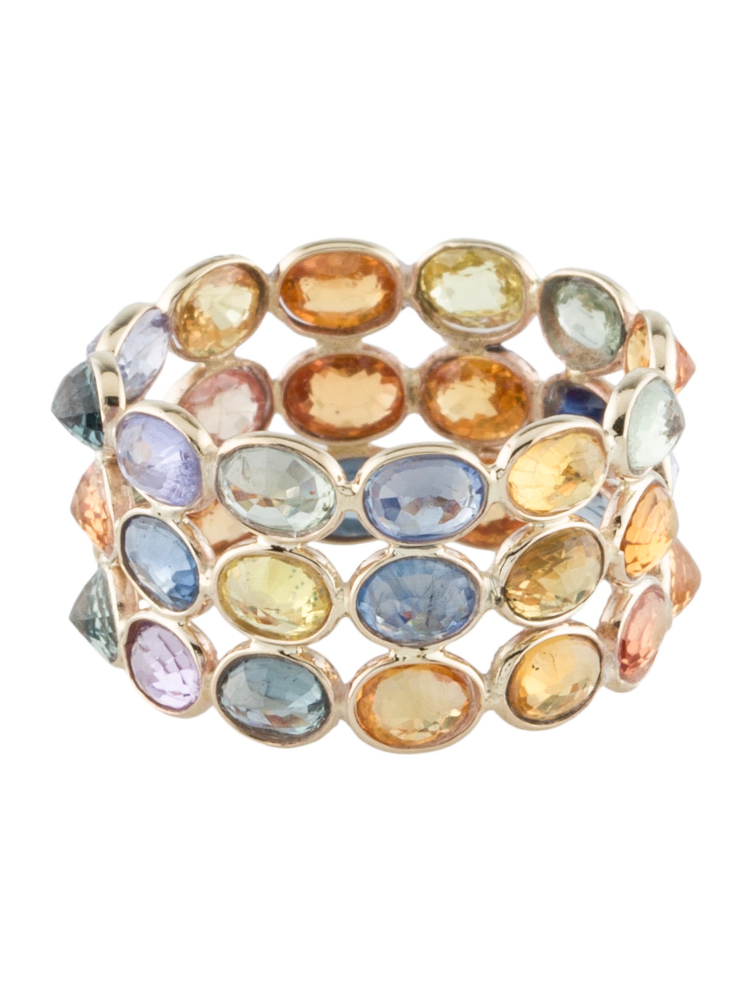 Jewelmak 14K 7.68ctw Sapphire Multicolor Wide Band