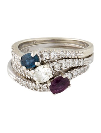 Ring 14K Diamond, Ruby ,Sapphire Ring Set