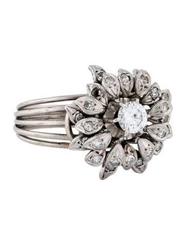 Ring Cocktail Vintage 14K Diamond Flower 7