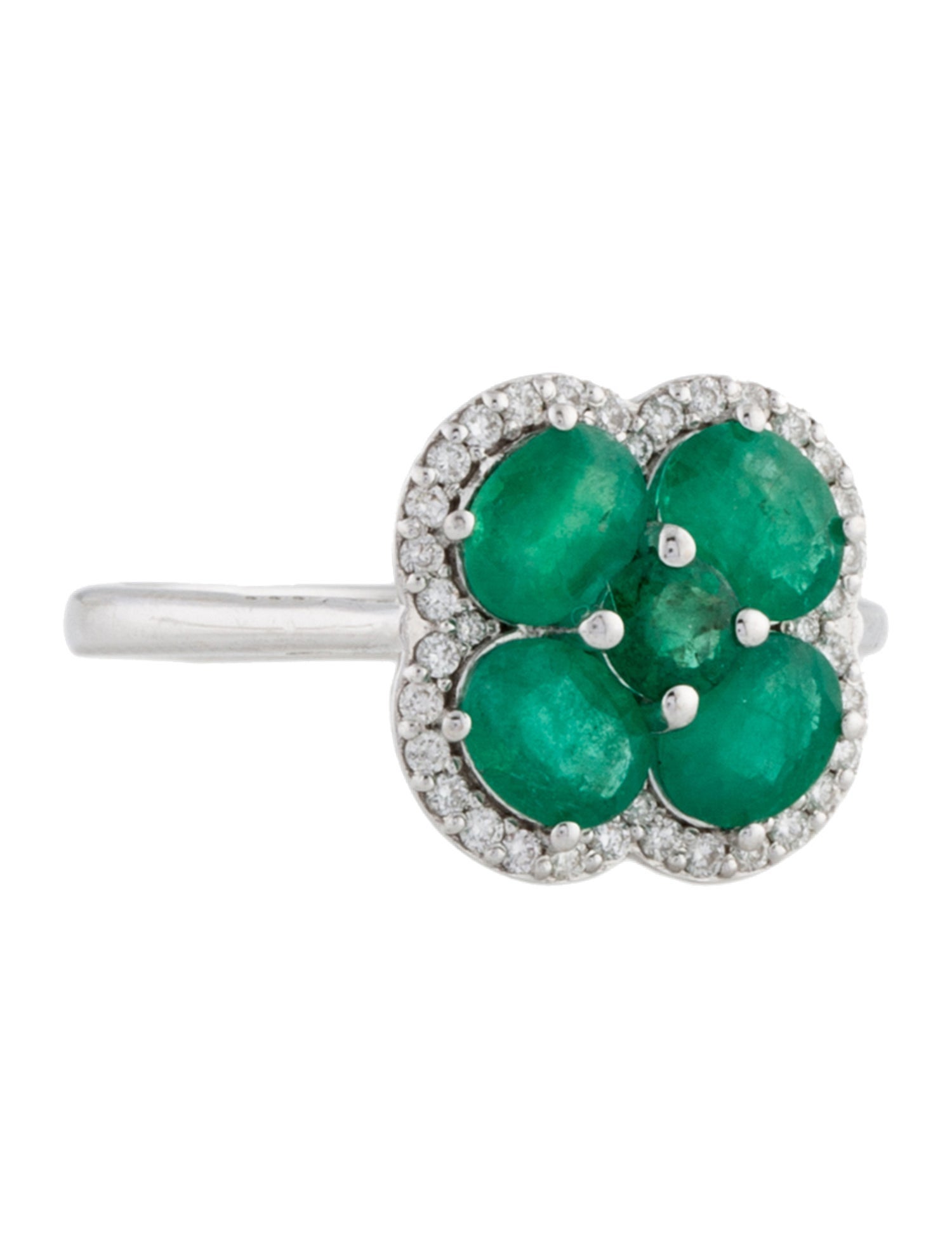 Ring 14K 1.11ctw Emerald & Diamond Clover Motif Cocktail Ring