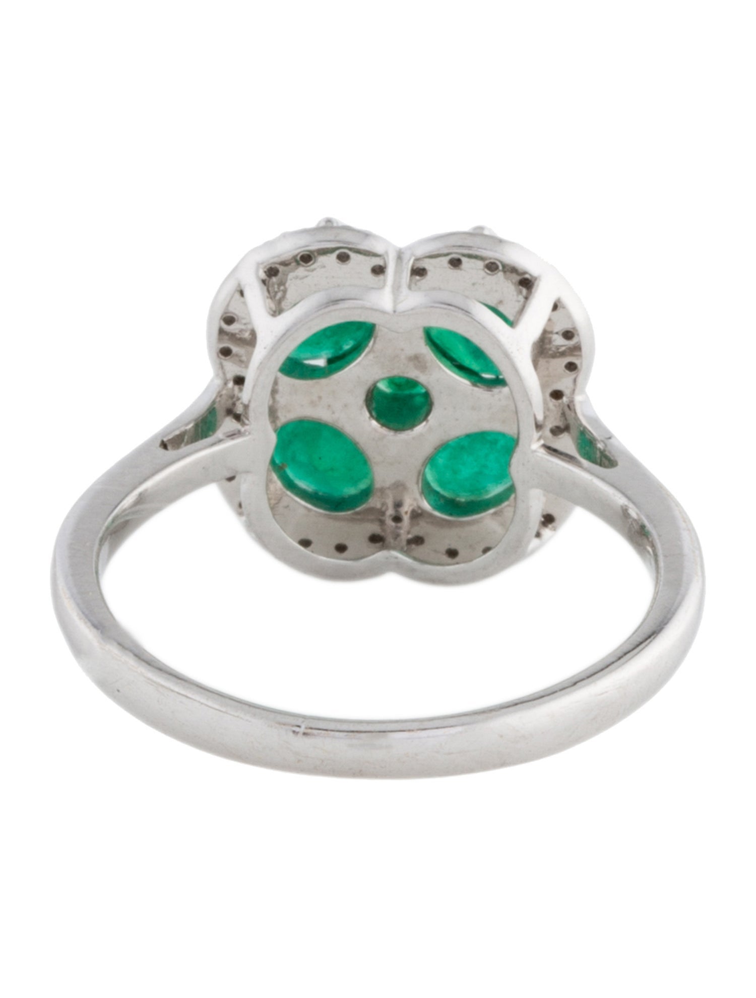 Ring 14K 1.11ctw Emerald & Diamond Clover Motif Cocktail Ring