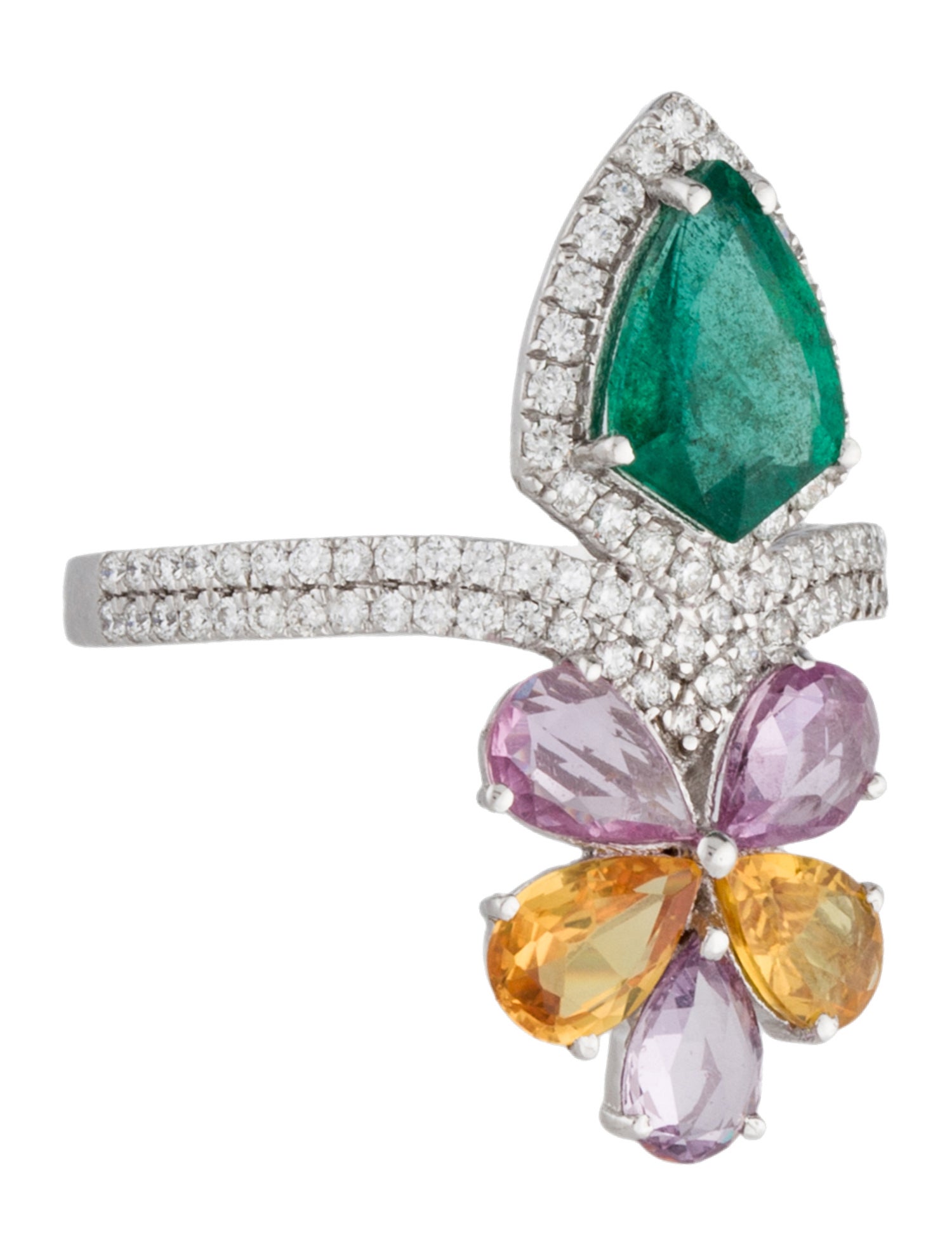 Ring 18K Emerald, Sapphire, & Diamond Cocktail Ring