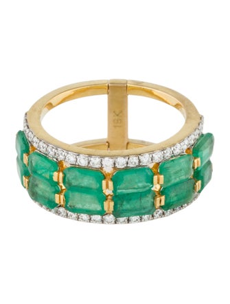 Ring 18K 3.04ctw Emerald & Diamond Connected Band