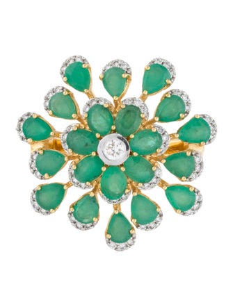 Ring 18K 3.21ctw Emerald & Diamond Cocktail Ring