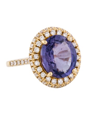 Ring 18K 6.03ct Purple Sapphire & Diamond Double Halo Ring