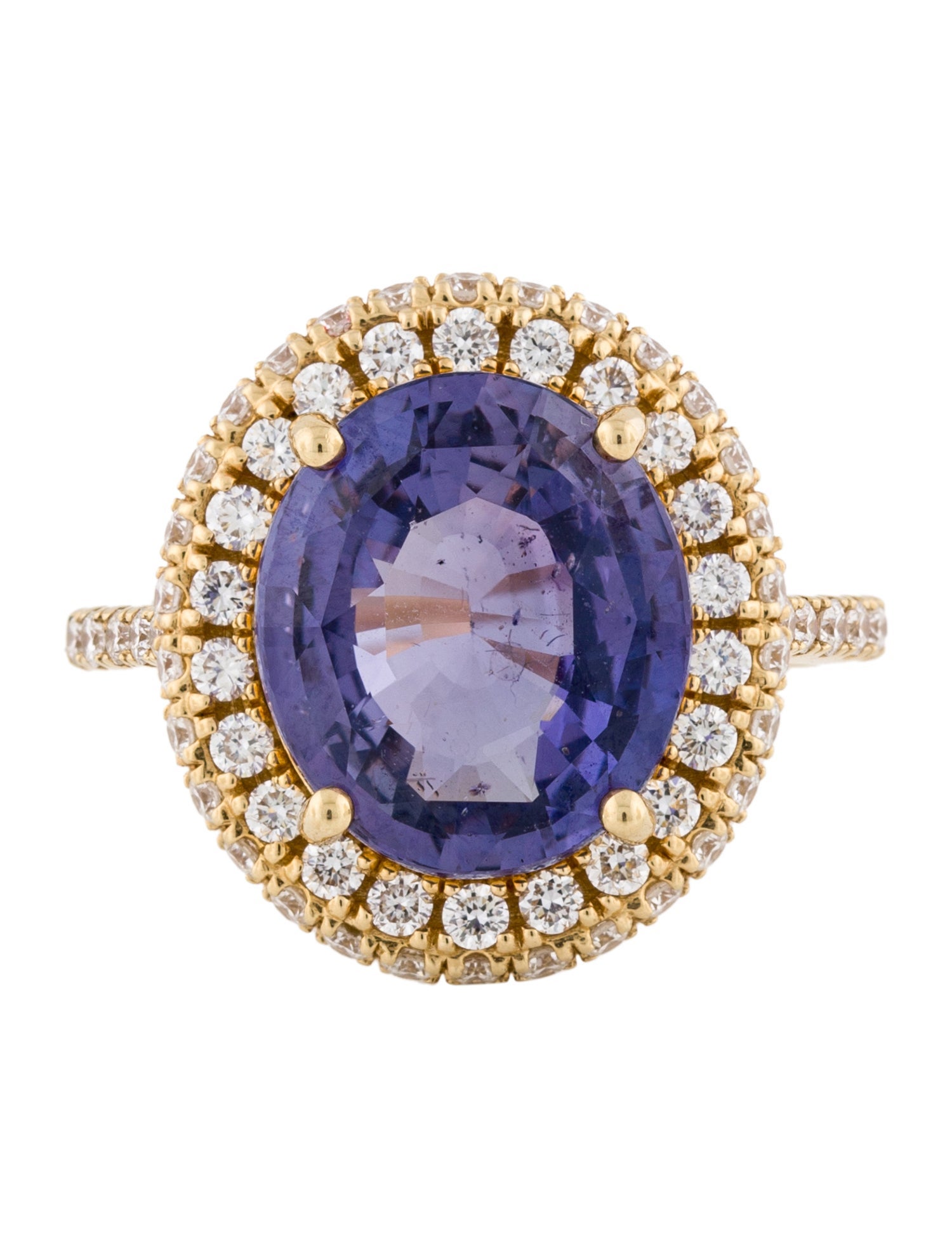 Ring 18K 6.03ct Purple Sapphire & Diamond Double Halo Ring