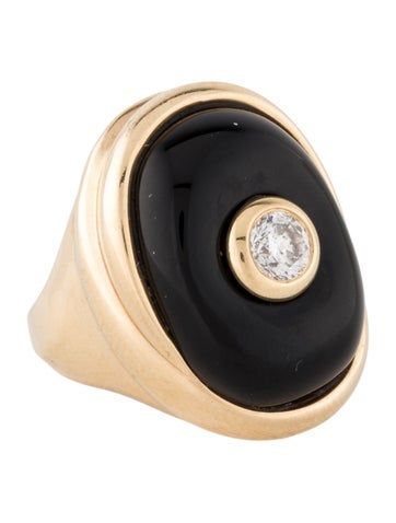 Ring Cocktail 14K Onyx & Diamond 7.25