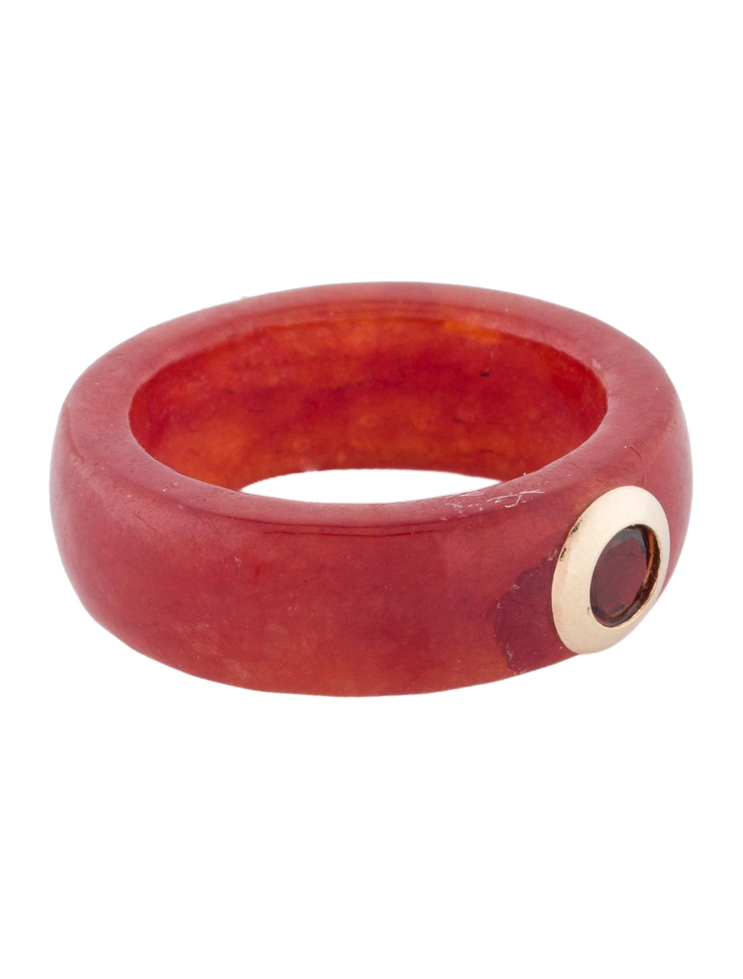 Ring 14K Dyed Jadeite & Garnet Band