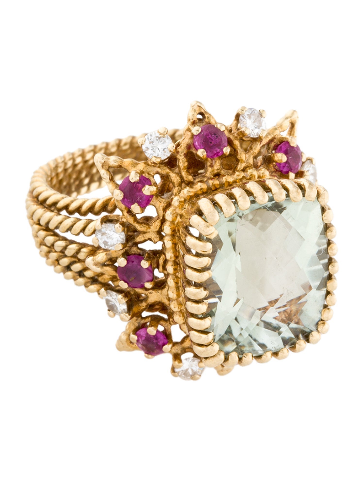 Ring 18K Prasiolite, Ruby & Diamond Cocktail Ring