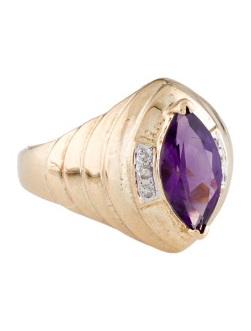 Ring Cocktail 14K 1.22ct Amethyst & Diamond 7.75