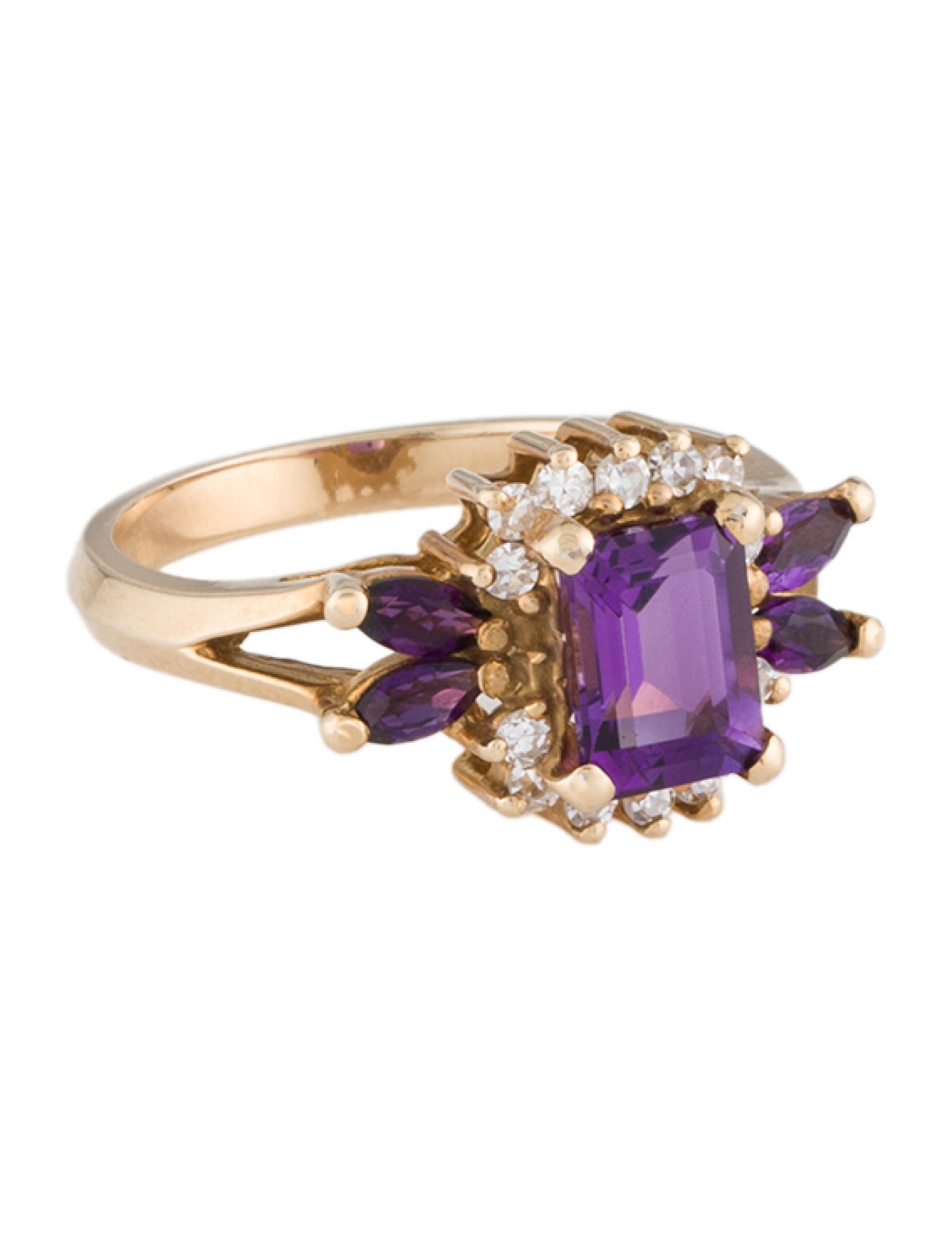 Ring 14K Amethyst & Diamond Cocktail Ring