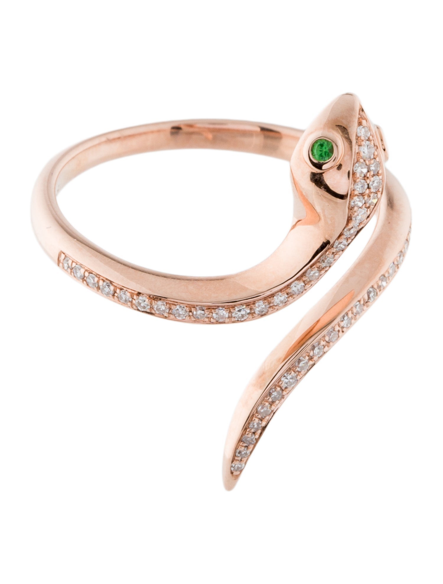 Ring 14K Tsavorite Garnet & Diamond Snake Wrap Band