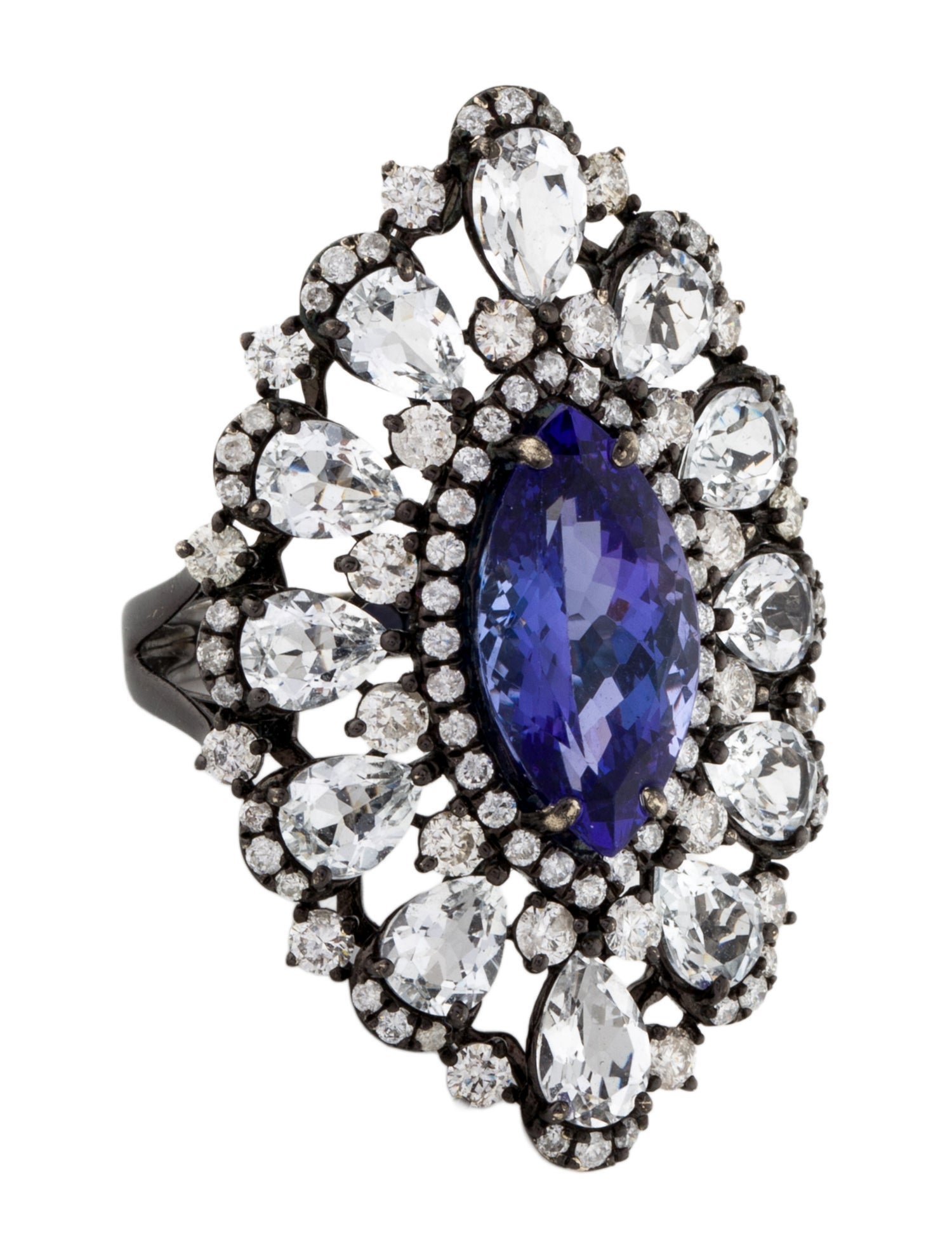 Ring 18K 4.05ct Tanzanite, Topaz & Diamond Cocktail