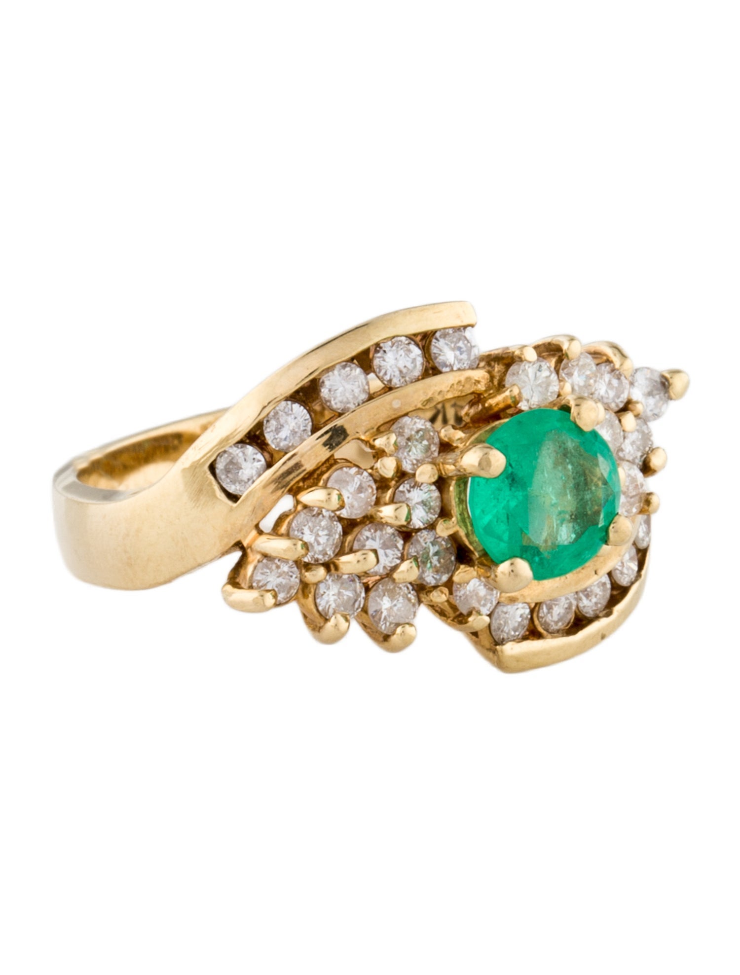 Ring 14K Emerald & Diamond Cocktail Ring