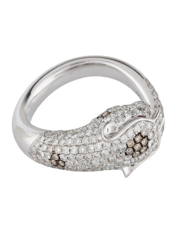 Ring Cocktail 18K 1.02ctw Diamond & Ruby Jaguar 6.5