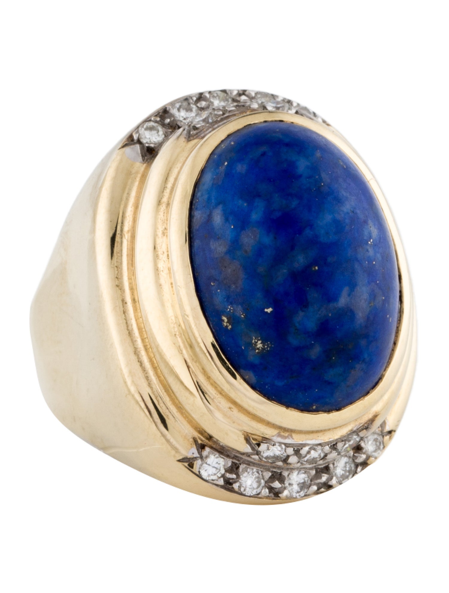 Ring 14K 9.94ct Lapis Lazuli & Diamond Cocktail Ring