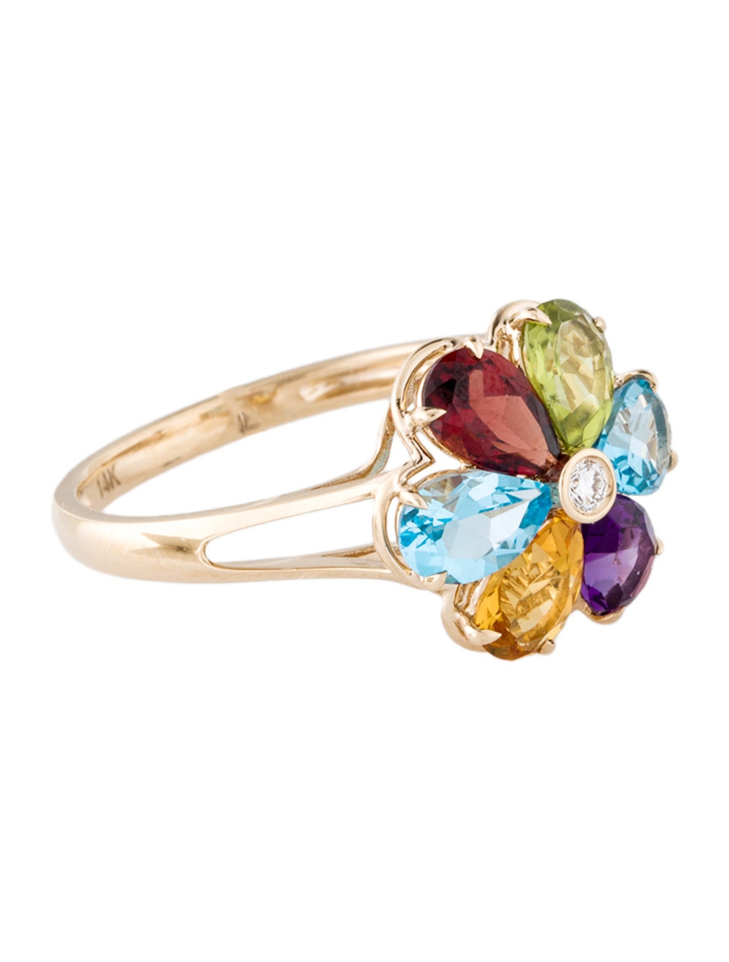 Ring 14K Multistone Flower Cocktail Ring