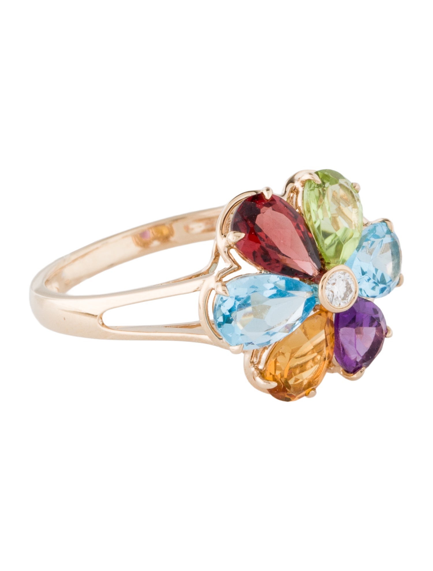 Ring 14K Multistone Flower Cocktail Ring