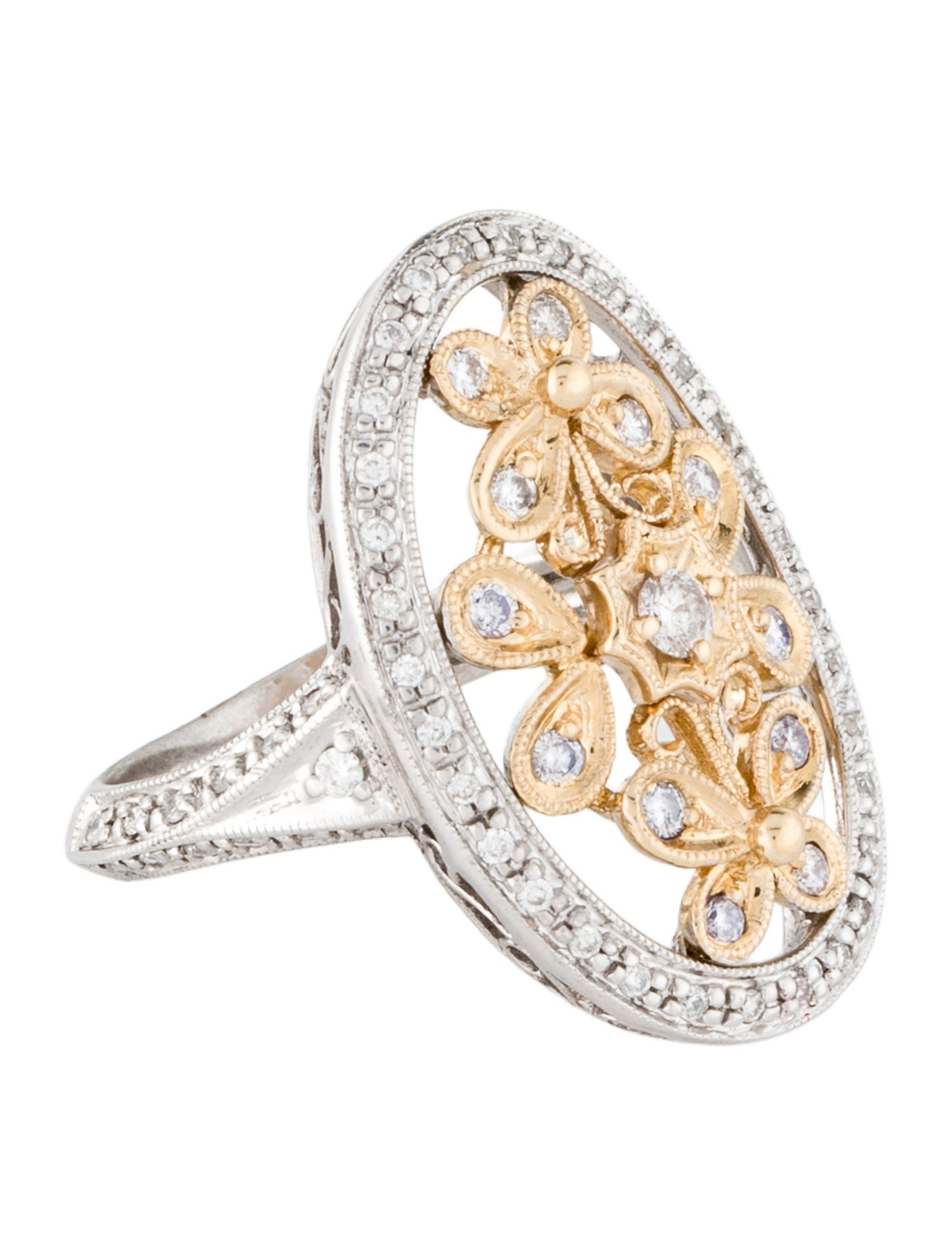 Ring 14K Diamond Two Tone Floral Ring