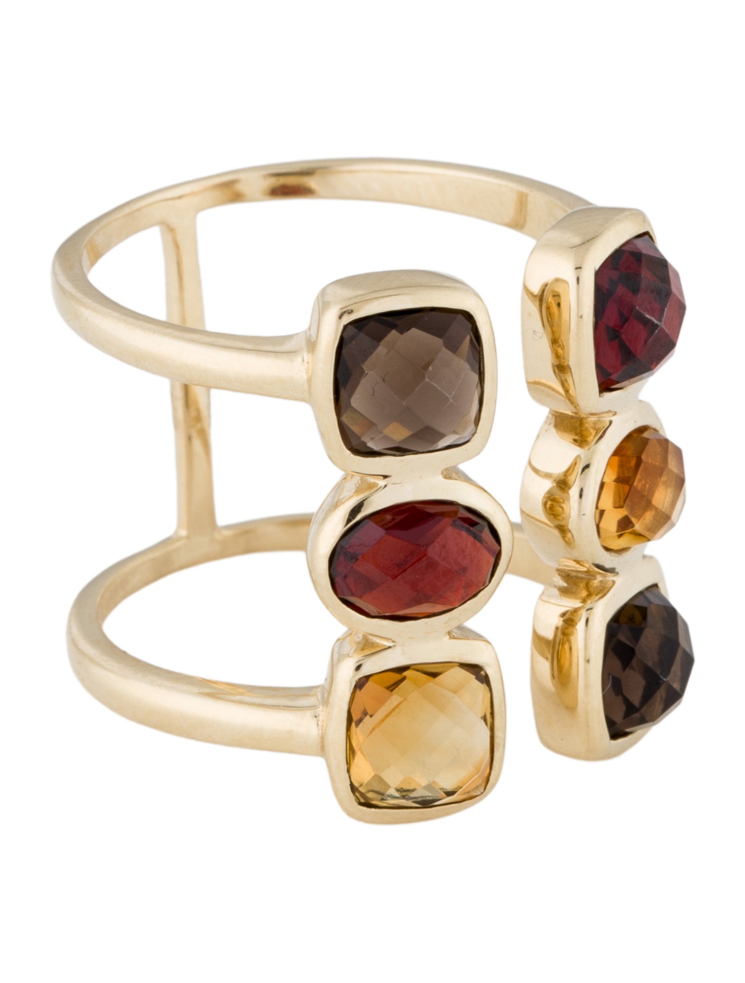 Ring 14K Garnet, Smokey-Quartz and Citrine Cocktail Ring