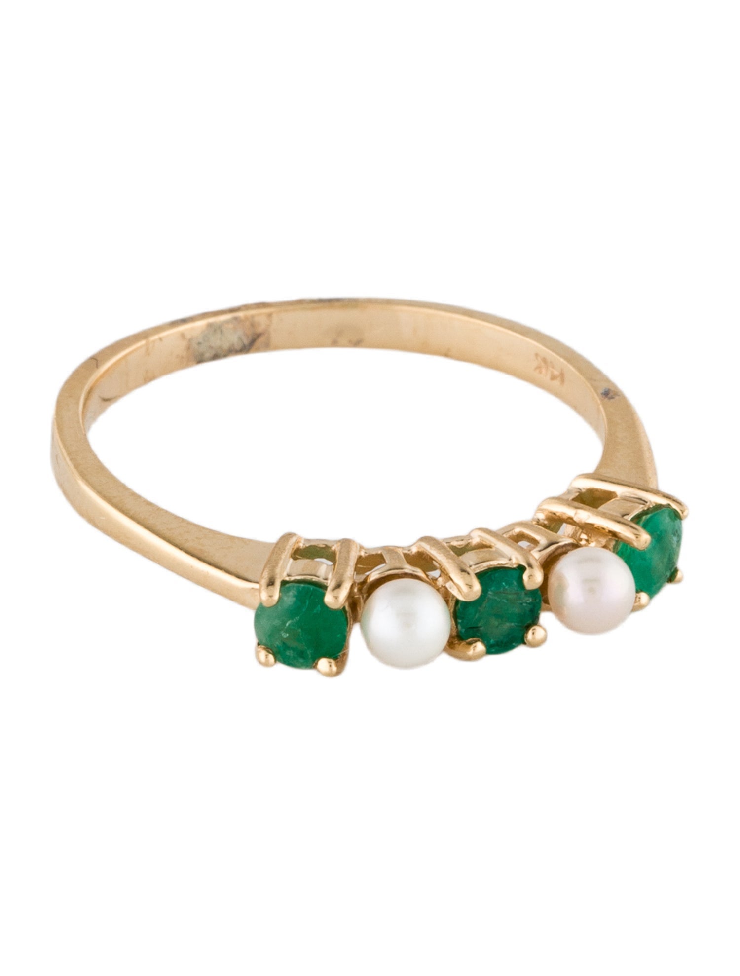 Ring 14K Pearl & Emerald Band