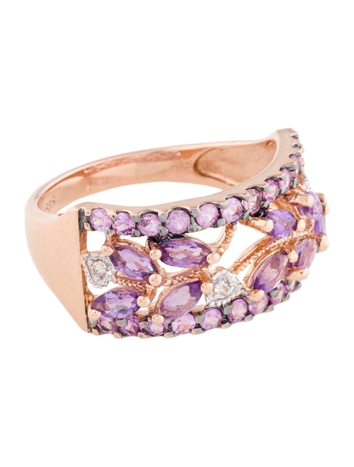 Ring 14K Amethyst, Sapphire & Diamond Band Ring