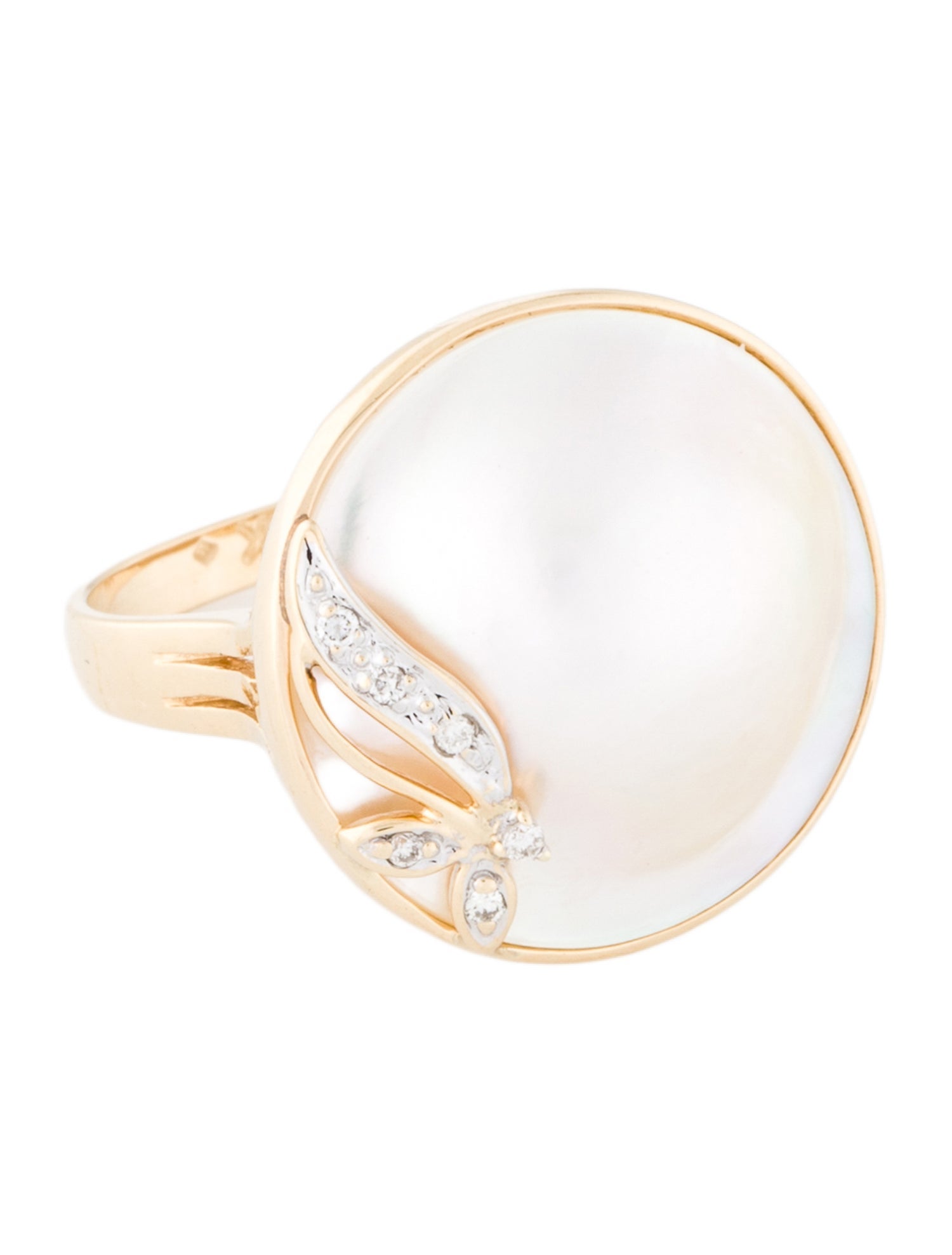 Ring 14K Diamond & Pearl Cocktail Ring