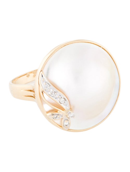 Ring 14K Diamond & Pearl Cocktail Ring