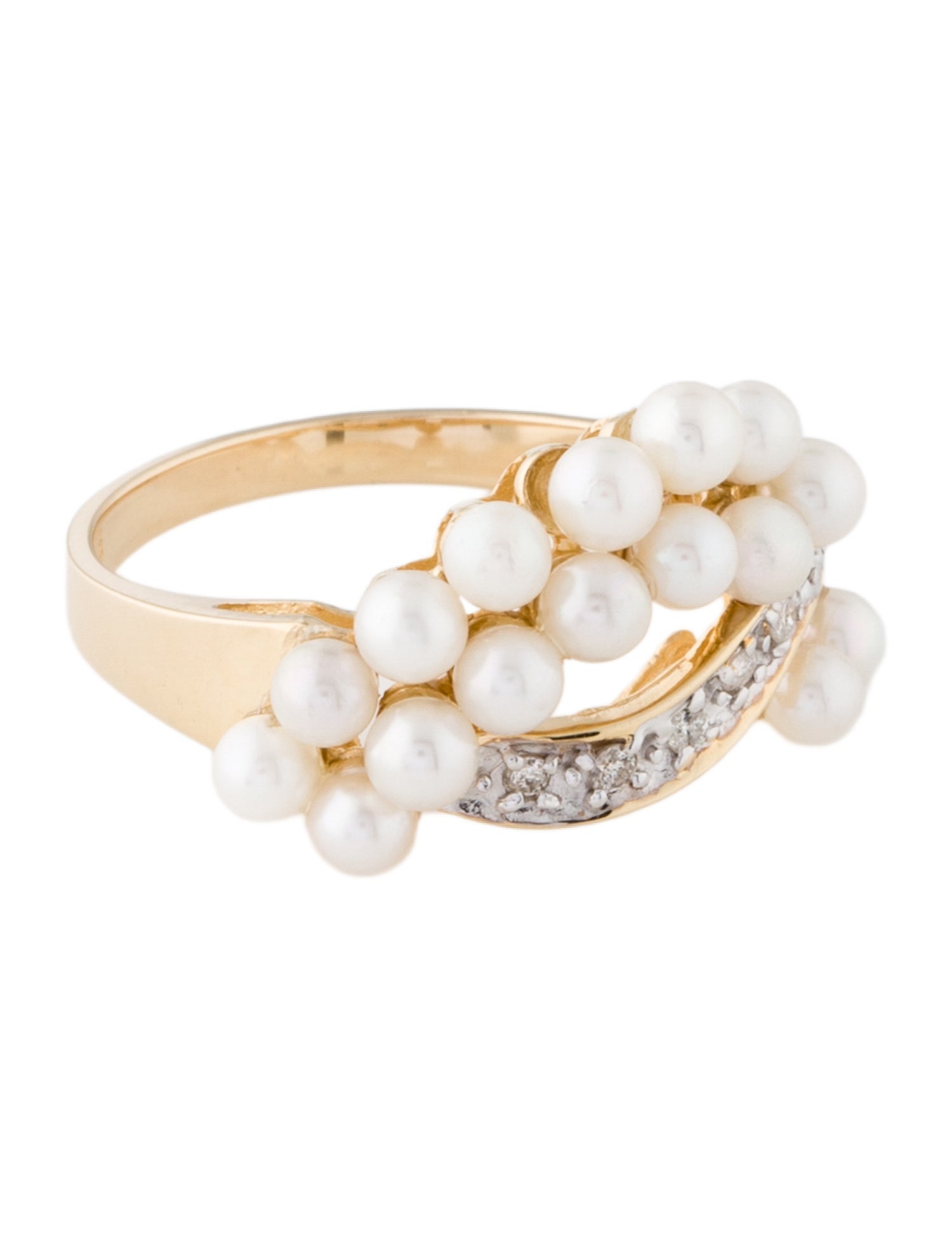 Ring 14K Diamond & Pearl Cocktail Ring