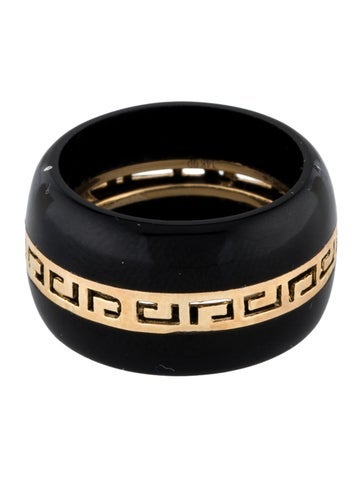Ring Band 14K Onyx Greek Key Wide 7.5