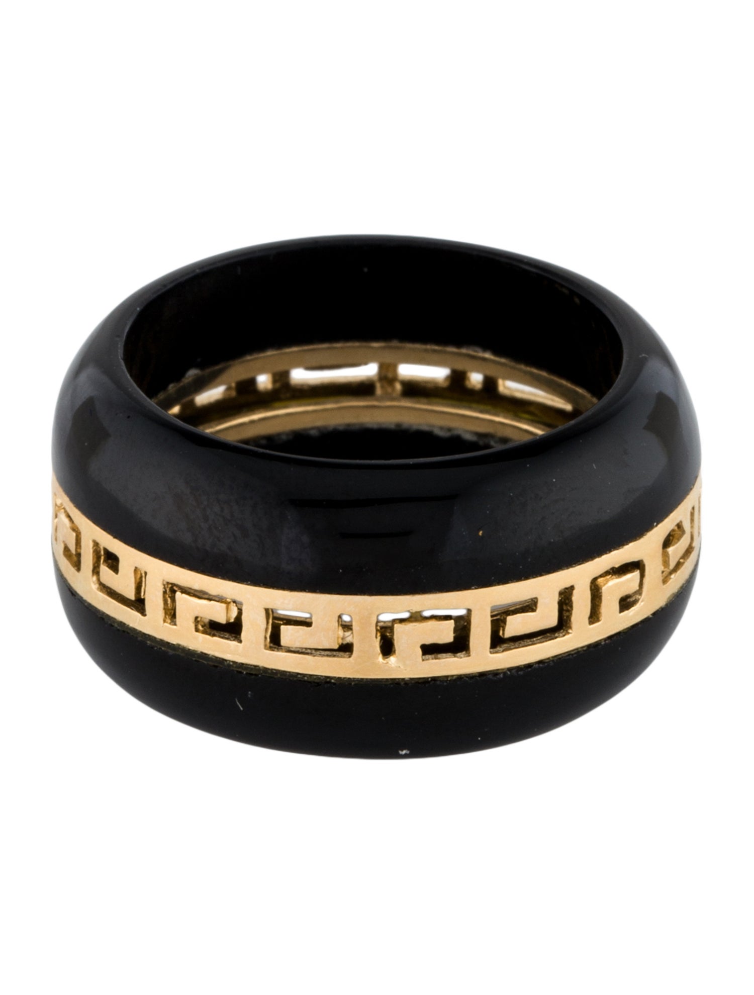 Ring 14K Onyx Greek Key Wide Band