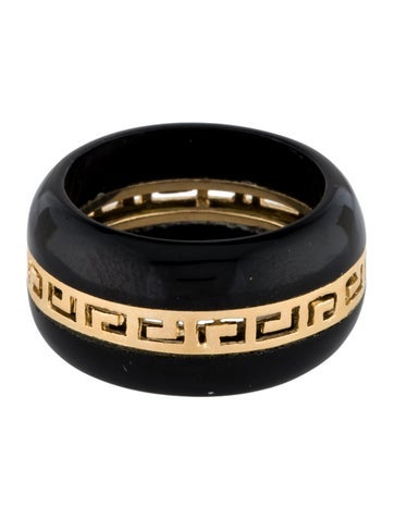 Ring Band 14K Onyx Greek Key Wide 7.5