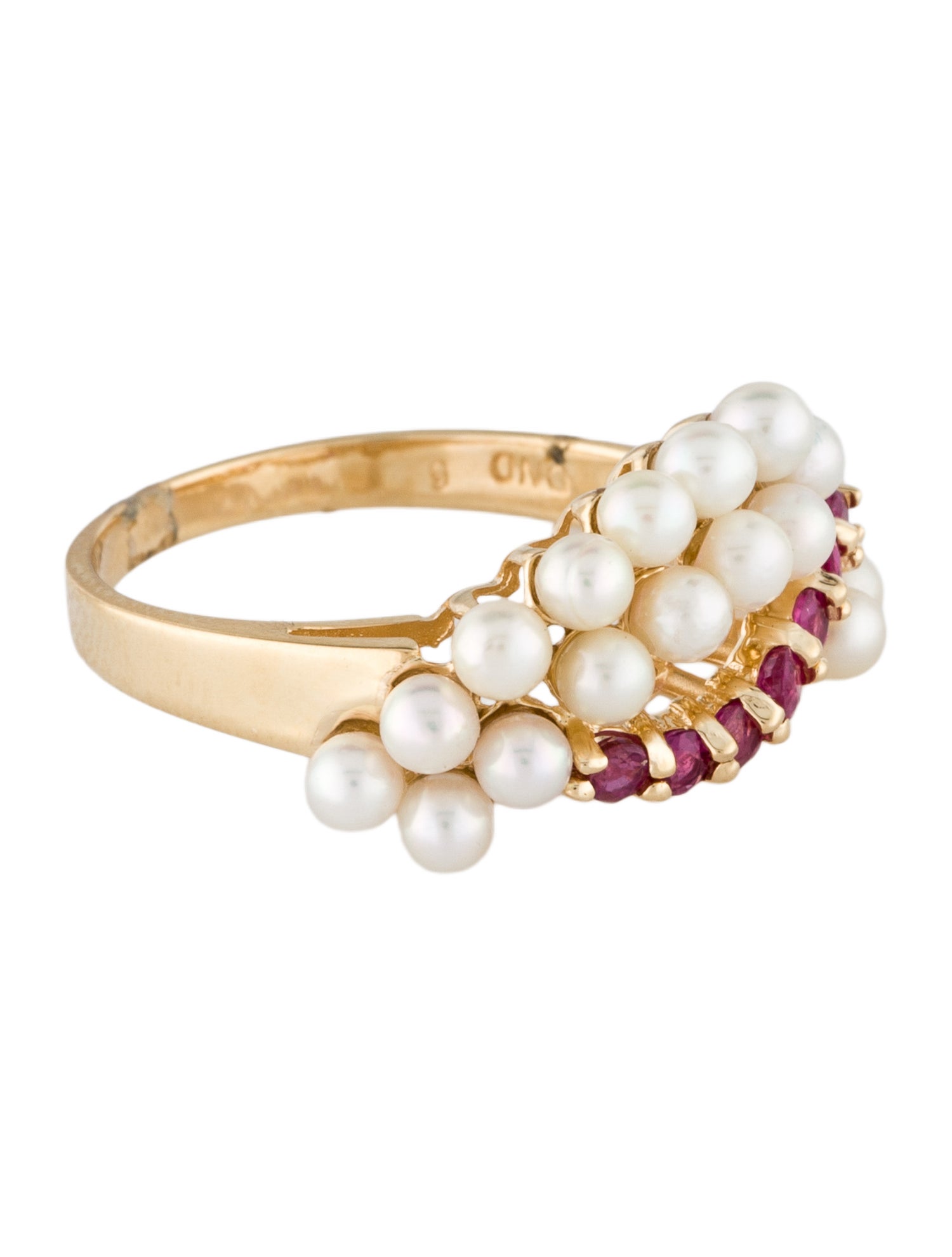Ring 14K Pearl & Ruby Cocktail Ring