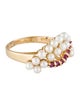 Ring 14K Pearl & Ruby Cocktail Ring