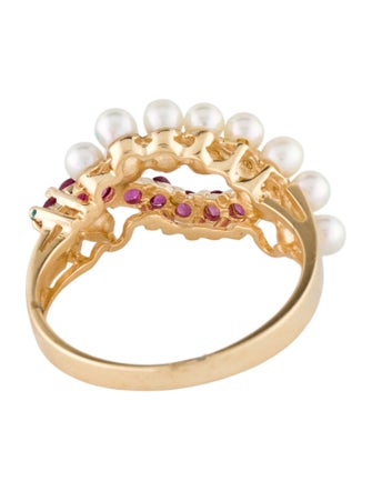 Ring 14K Pearl & Ruby Cocktail Ring