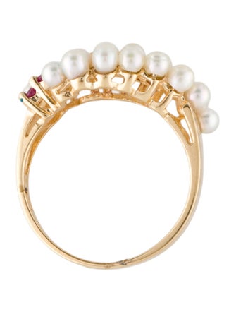 Ring 14K Pearl & Ruby Cocktail Ring