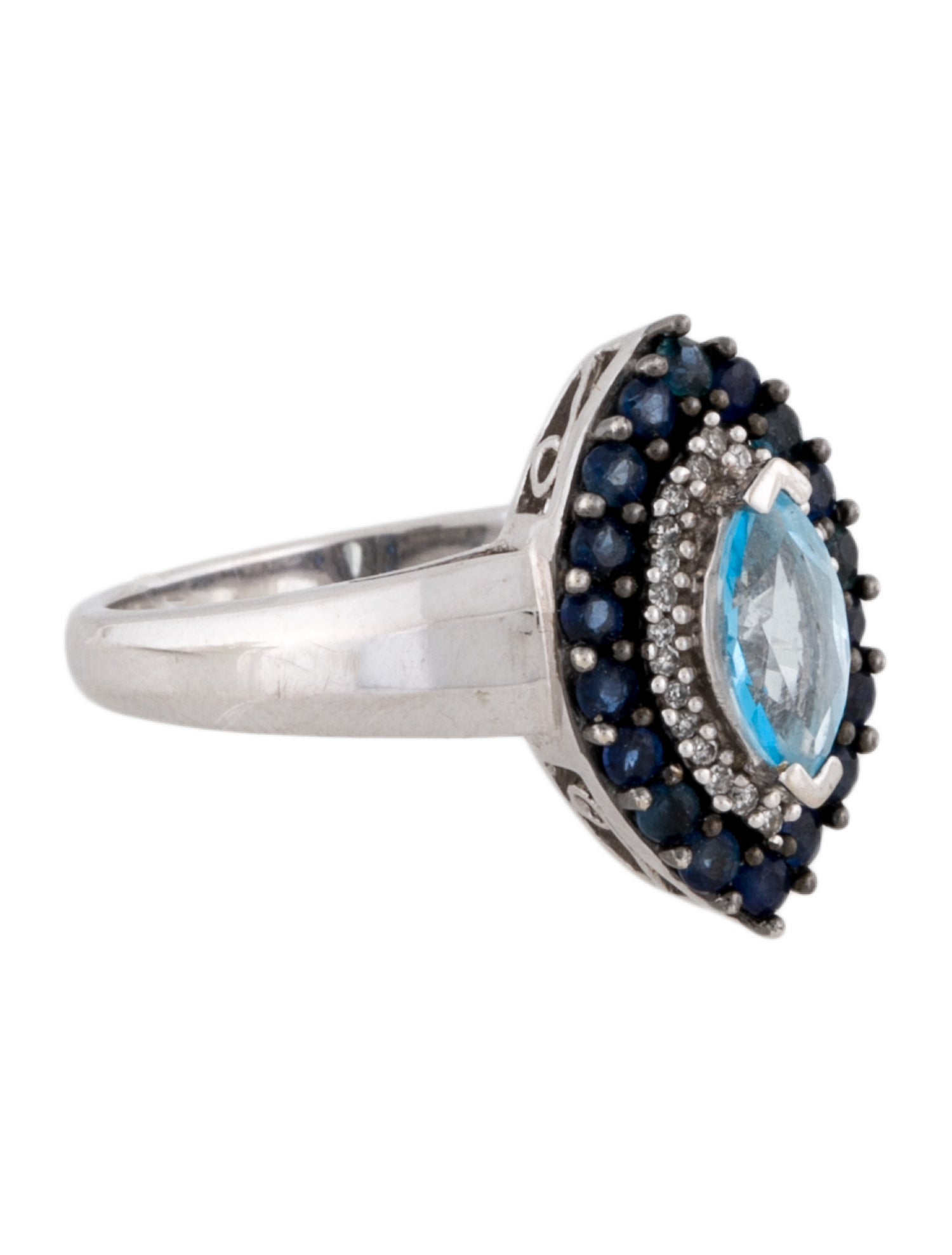 Ring 14K Topaz, Sapphire & Diamond Cocktail Ring