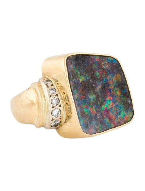 Ring 18K Boulder Opal & Diamond Asymmetrical Ring