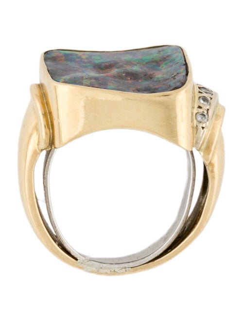 Ring 18K Boulder Opal & Diamond Asymmetrical Ring