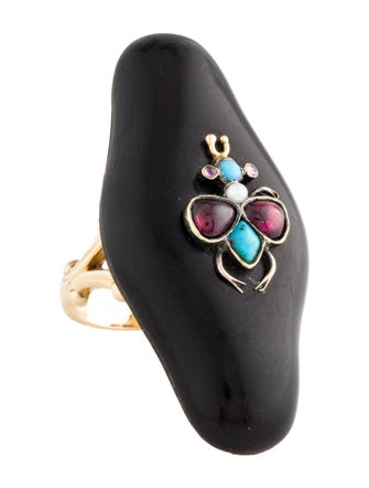 Ring 14K Horn, Turquoise & Garnet Cocktail Ring