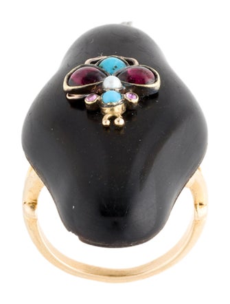 Ring 14K Horn, Turquoise & Garnet Cocktail Ring