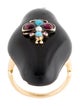 Ring 14K Horn, Turquoise & Garnet Cocktail Ring