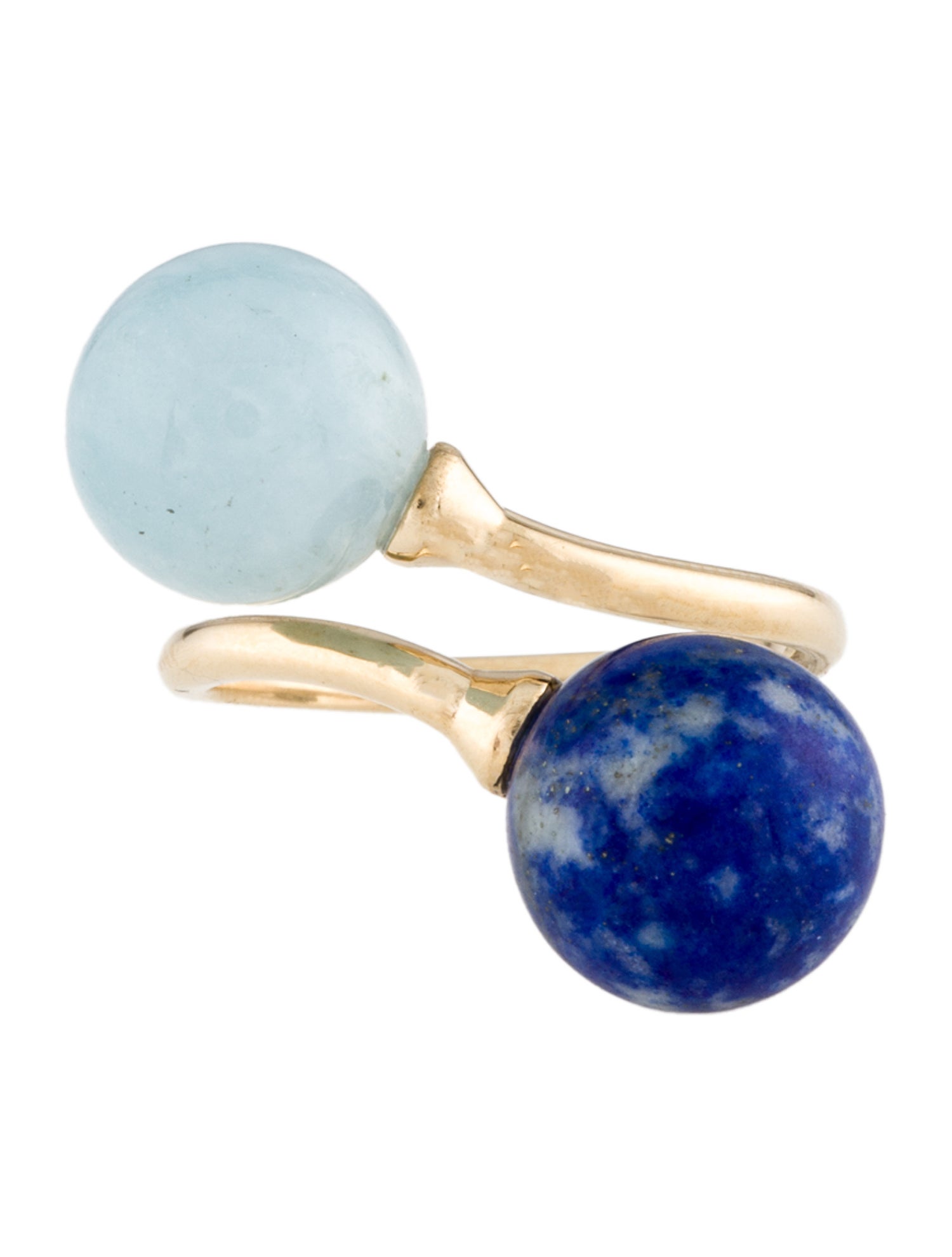 Ring 14K Lapis Lazuli & Aquamarine Bypass Cocktail Ring