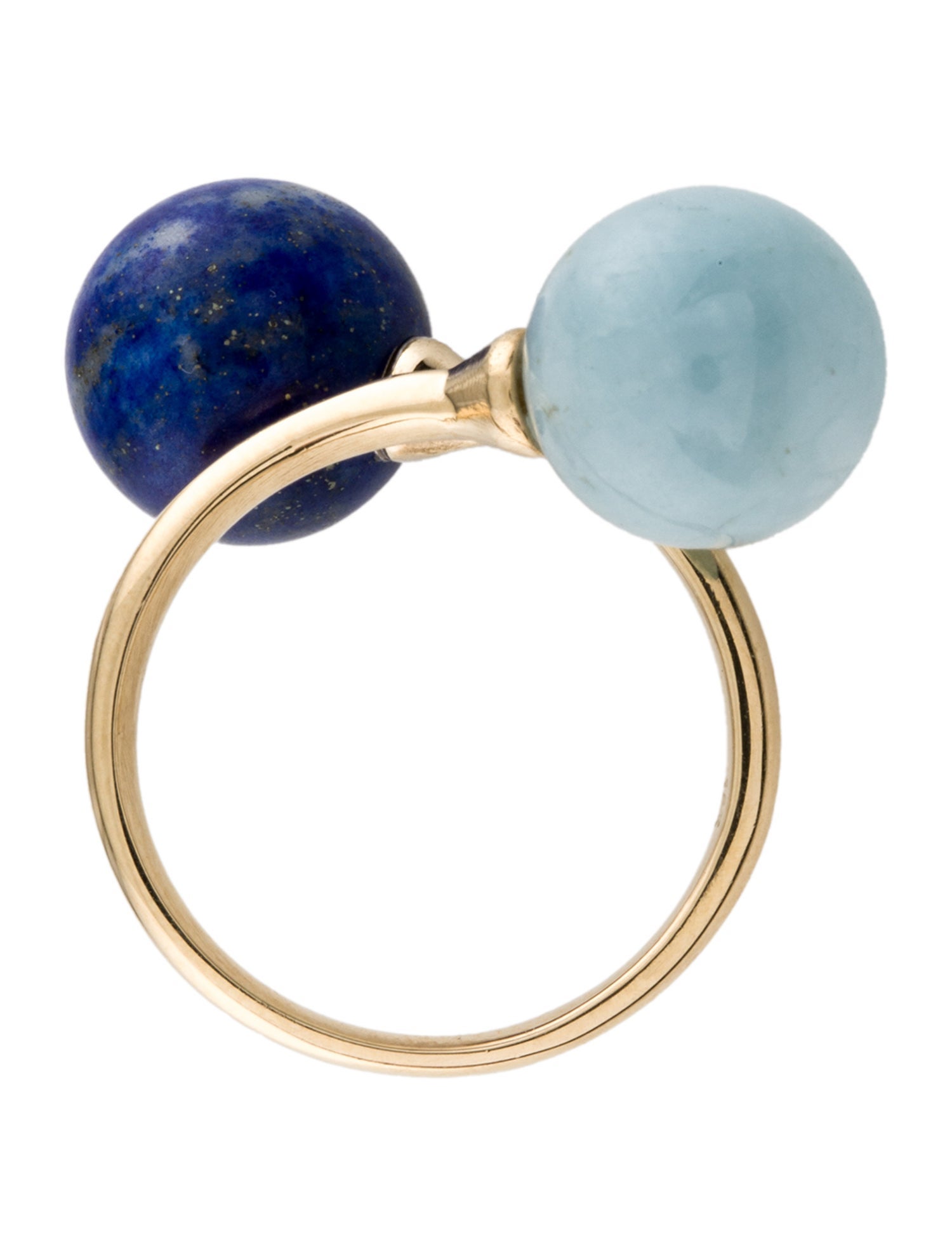 Ring 14K Lapis Lazuli & Aquamarine Bypass Cocktail Ring